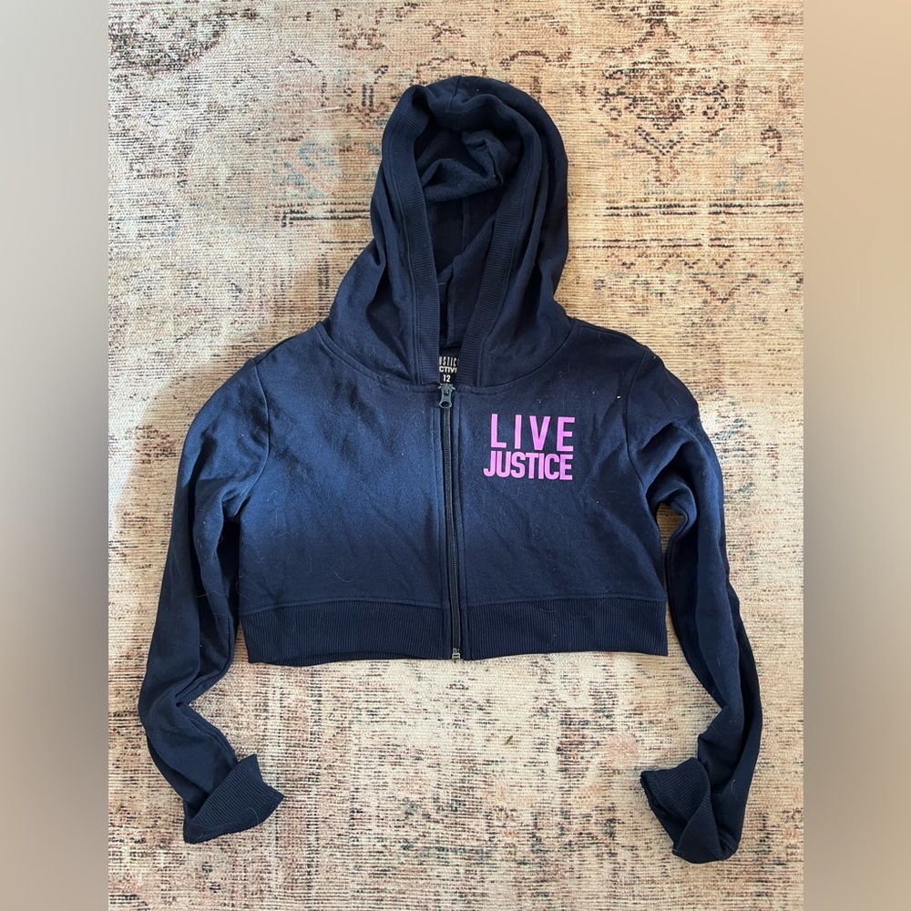Justice girls navy crop Hoodie with Pink Logo